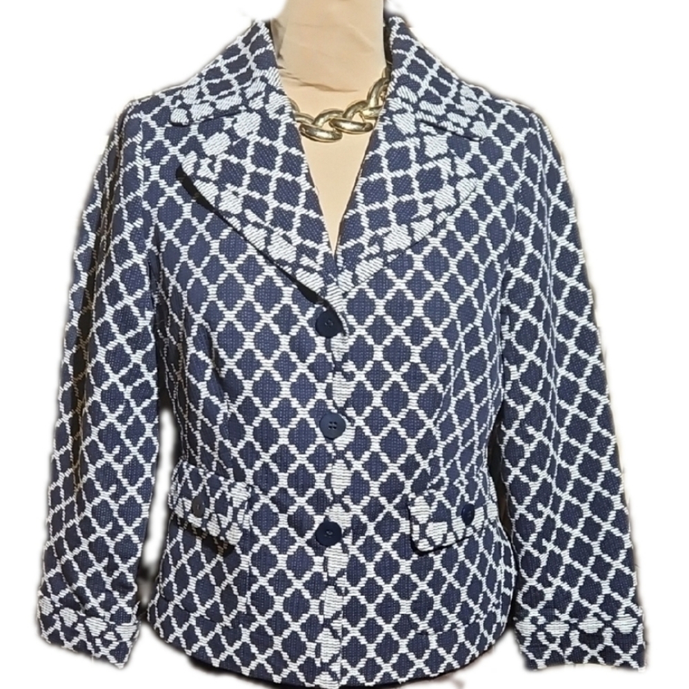 Talbots Navy & White Wildly Checkered Dorky Cotton Jacket